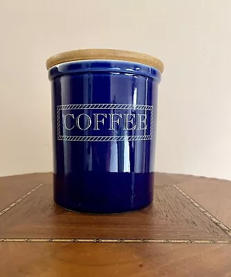 T G Green Cloverleaf Cobalt Blue Coffee Ceramic Crock Wood Lid Made In England • $35