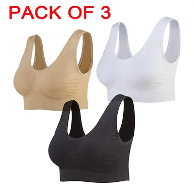 3 Pack Seamless Sports Bra Wirefree Yoga Sleep Bra With/without Pads For Women  • £9.99