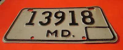 VINTAGE 1980 S MD  MARYLAND MOTORCYCLE TAG BIKE CYCLE LICENSE PLATE 13918 MD. • $60