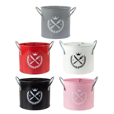 $31.92 • Buy Metal Caddy Utensil Holder 4 Compartments Rustic Kitchen Spoon Basket Drying Bin