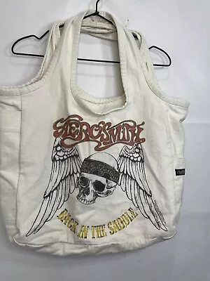 Lauren Moshi Ivory Denim Tote Bag Wide Straps Aerosmith Graphic 24 X 20 Tote Bag • $35.54