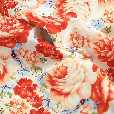 Cabbage Roses And Flowers 100% Cotton Fabric Sold By The Meter 63  Width SALE • £6.50