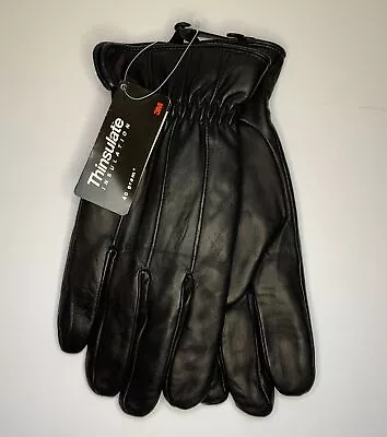 Men’s Thinsulate Leather Gloves XL 40 Gram Black NEW 10.25” Long Vintage 2003 • $25