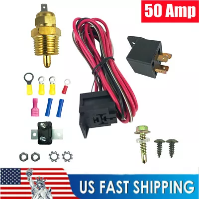 Complete 12V Electric Fan Wiring Harness Kit Relay 50AMP Thermostat 185° For Car • $32