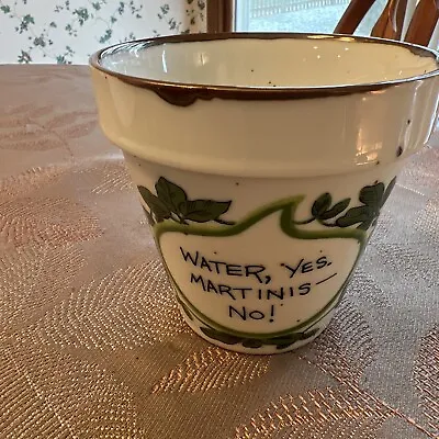 Vintage  Speckled  Stoneware Flower Pot Planter Japan “ Water  Yes Martinis No” • $35