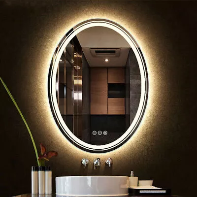 Large Antifog Oval LED Bathroom Mirror Wall Makeup Shaving Mirror Light Dimmable • $119.95
