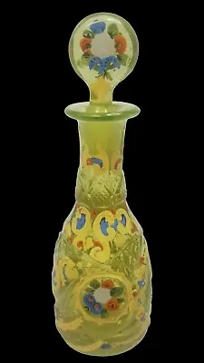 Antique Bohemian Bottle+Stopper | Lime Green Vaseline Glass | Uranium • $490