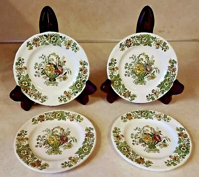 Mason’s Strathmore Green-multicolor 4 Bread Butter Plates Basket Flowers • $17.99