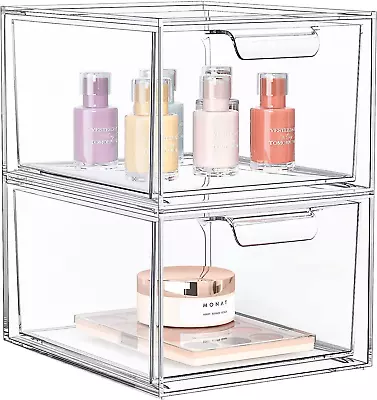 2 Pack Stackable Makeup Organizer And Storage Acrylic Organizers，Clear Plastic  • $24.34