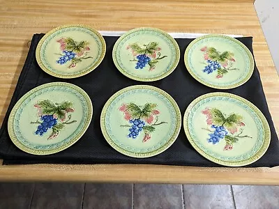 Vtg. Black Forest Art Pottery; Majolica Plates Grapes And Leaves 6 Pc. Set. • $75