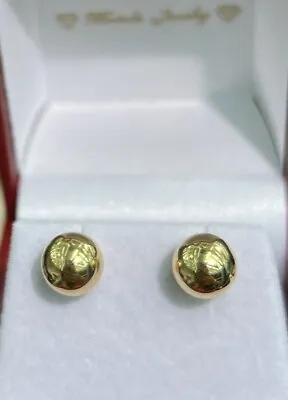 18k Solid Pure Gold Unisex Kid And Adult Plan Round Ball 8mm  Stud Earrings. • £151.14