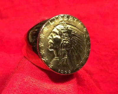1929 Heavy Gold Plated Indian Head Feather Headdress Half Eagle Coin Ring Sz 10 • $89.95