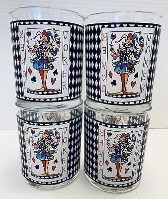 Lot Of 4 Joker Cards Low Ball Whiskey Scotch Cocktail Drinking Glasses • $19.99
