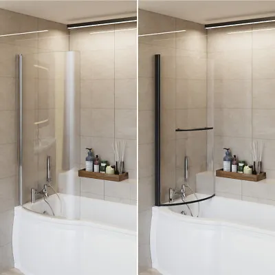 Curved P Shape Shower Bath Screen With Rail 180 Pivot 6mm Easy Clean Glass Panel • £89.97