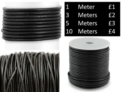 Black Leather Cord Black 2mm Round String Lace Thong Necklace & Jewellery Making • £1.52