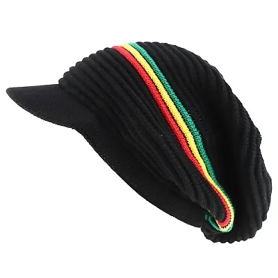 Deep Crown Slouchy 100% Cotton RGY Rasta Visored Beanie Hat - FREE SHIPPING • $29.99