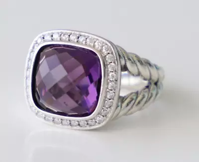 David Yurman Sterling Silver 11mm Albion Ring Amethyst & Diamonds • $399.99