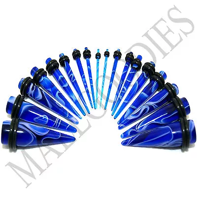 V058 Acrylic Blue Marble Stretchers Tapers Expanders Ear Plugs 14G To 00G Gauges • $7.95