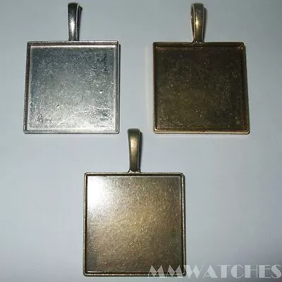 £2.49 • Buy SQUARE ANTIQUE SILVER GOLD BRONZE CAMEO CABOCHON PENDANT SETTING TRAY 24mm C10