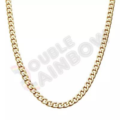 Men Women's Stainless Steel 14K Gold Plated Cuban Curb Necklace Link 18-36 Chain • $10.98