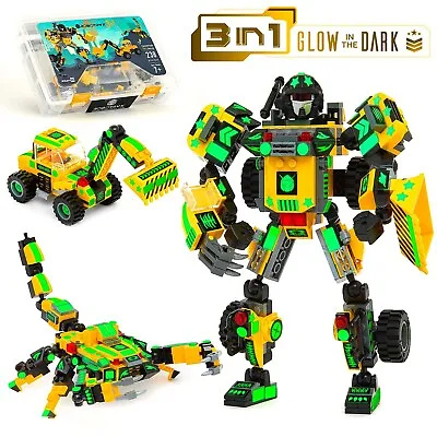 Robot Mech Building Blocks STEM Toy Glow In The Dark 3in1 Gift For Boys Kids • $22.99