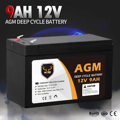 MOBI 9AH 12V AGM Deep Cycle Battery Camping Marine 4x4 4WD Solar Power Bank • $29.95