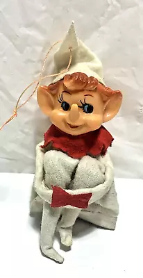 Vintage Knee Hugger Elf Pixie Christmas Rubber Face White Felt ~ 9” ~ Japan • $15.99