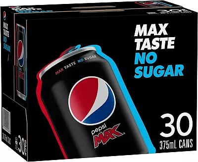 Pepsi Max Cola Soft Drink 30 X 375ml FREE SHIPPING AU • $28.97