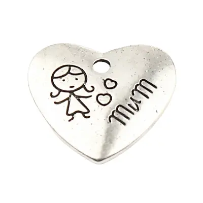❤ X10 Tibetan/Antique Silver MUM HEART Charm/Pendant 20mm Jewellery Making Gift❤ • £2.10