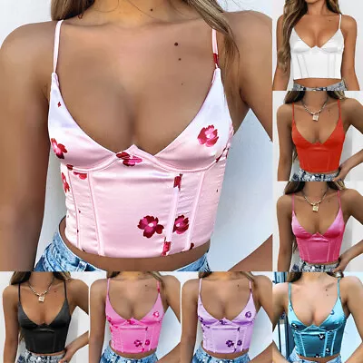 £7.20 • Buy Womens Satin Summer Bustier Crop Top Shirt Sexy Low Cut Beach Camisole Vest Size