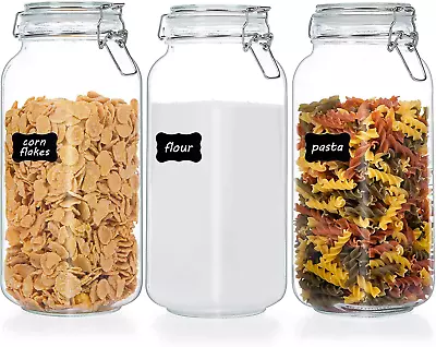 Vtopmart 78Oz Glass Food Storage Jars With Airtight Clamp Lids 3 Pack Large Kit • $37.87