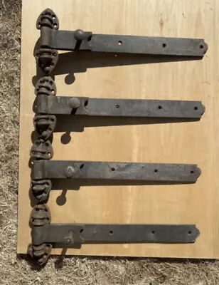 4 X Rare Vintage Antique Cast Iron Hinges & Latch Large Hand Forged Metal Strap • $125.03