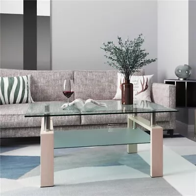 Modern Tempered Glass Coffee Table Rectangle Center Table ﻿with Storage • $112.78