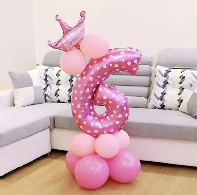 £6.39 • Buy 6th Birthday Girls Balloon Stand Pink Party Decorations Age 6 Kids Princess 13pc