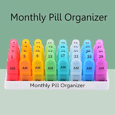 Monthly Pill Organizer Pill Case Box Pill Container Medicine 2 Times A Day AM PM • $19.87
