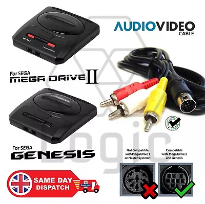 SEGA MEGA DRIVE 2 RCA TV Cable Composite Audio Video AV Lead SEGA GENESIS G 2 3 • £3.59