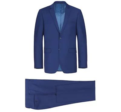 Renoir Mens Royal Blue 2-Piece Suit (Jacket/Pants) 2 Button Coat + Tie/Hanky • $124