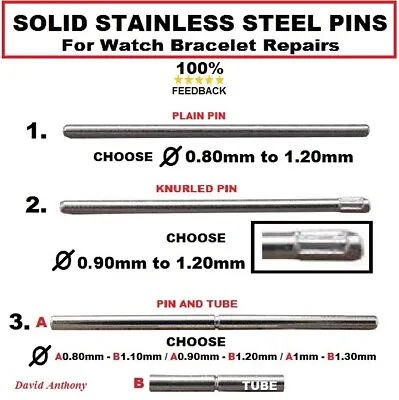 SOLID STAINLESS STEEL BARS PINS TUBES. Repairing Watch Bracelets. 3 Types • £4.95