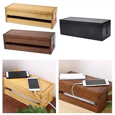 Wooden Cable Tidy Box Large Cable Management Box Organizer Cord Storage Holder • £27.46
