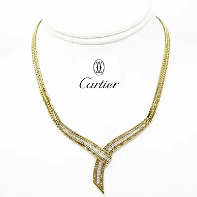 NYJEWEL Cartier 18k Two Tone Gold Diamond V Choker Necklace 15  • $7950