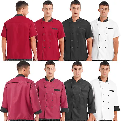 Men Chef Coat Jacket Kitchen Short Sleeve Cook Uniform Tops Restaurant Work-wear • $14.99