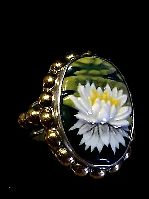 Amy Kahn Russell Vintage Hand Painted Waterlily Sterling And Bronze Ring 7/N • $269