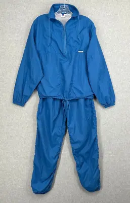 Vintage Russell Athletic Warm Up Suit Men Blue Small Nylon Track Suit Made USA • $49.94