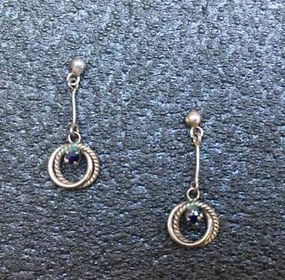 Vintage .925 Sterling Silver Natural Sapphire Double Knot Dangle Drop Earrings • $29.99