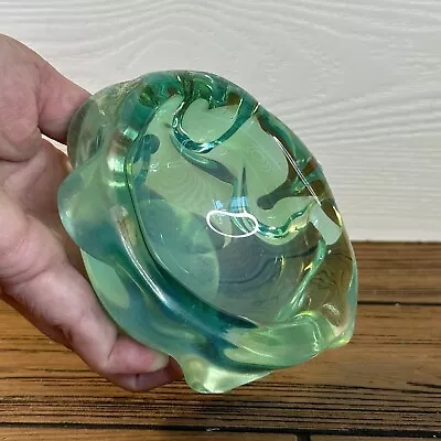 Vintage Mid Century Modern Murano Style Hand Blown Green Italian Art Glass Bowl • $32.79