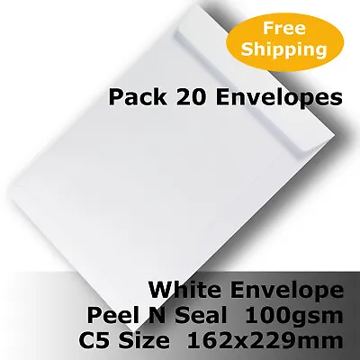 20 X Envelopes White C5 Size 162 X 229mm Pocket Shape Peel N Seal #E55CH #DGLL • $11.70