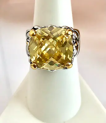 Vintage 18K GE Electroplated Faux Faceted Citrine Glass Statement Ring • $18
