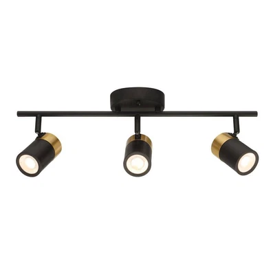 £94.48 • Buy EnviroLite LED Fixed Track Lighting Kit 2' 3-Light Matte Black W/ Brushed Gold