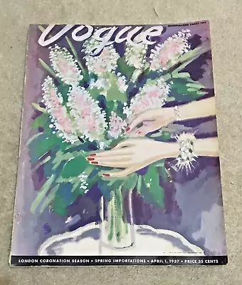 Vtg April 1 1937 VOGUE Fashion Magazine Cover Painting Benito Cheap For Reason • $20.50