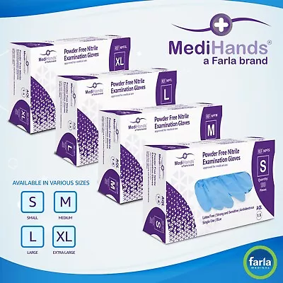 MediHands Medical Blue Disposable Nitrile Gloves Food Compliant Multi-Use • £6